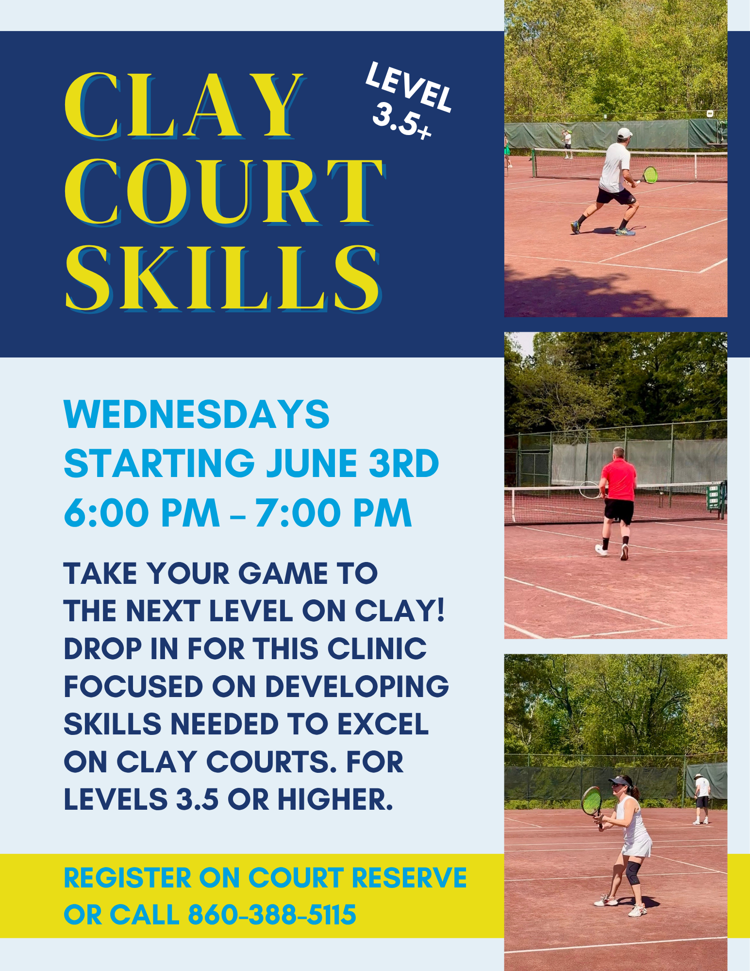 Flyer for Clay Court Skills Clinic 